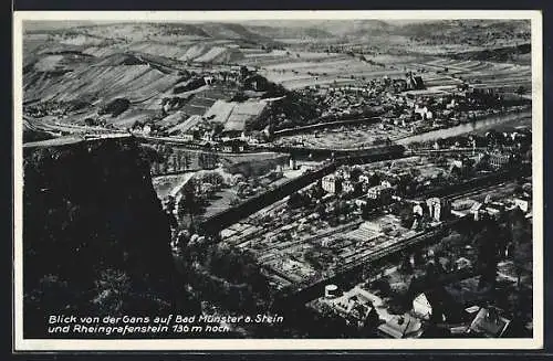 AK Bad Münster a. Stein, Blick von der Gans auf den Ort und Rheingrafenstein