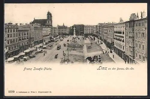 AK Linz an der Donau /Ob.-Oe., Franz Josefs-Platz mit Strassenbahn