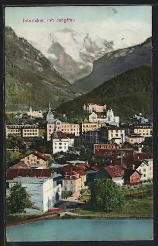 AK Interlaken, Stadtansicht mit Blick gegen die Jungfrau