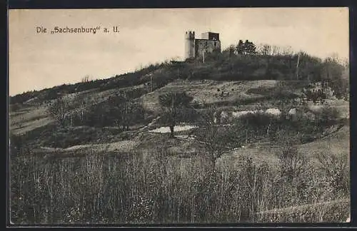 AK Sachsenburg / Thüringen, Ortspartie mit Burg