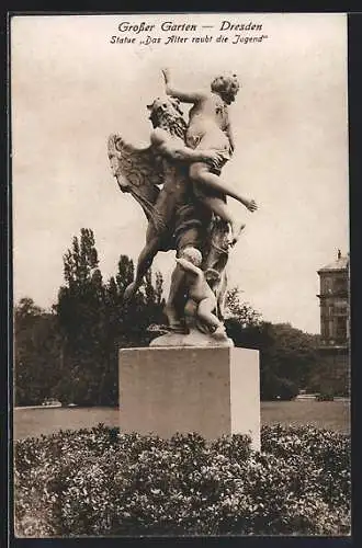 AK Dresden, Grosser Garten, Statue Das Alter raubt die Jugend