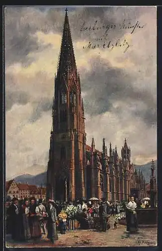 Künstler-AK Heinrich Hoffmann: Freiburg, Münster und Marktplatz