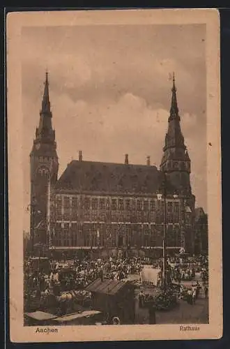 AK Aachen, Rathaus mit Brunnen