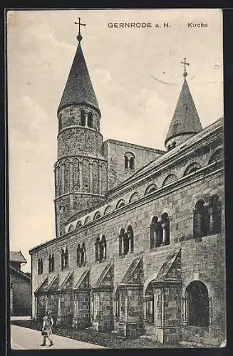 AK Gernrode a. H., Kind vor der Kirche