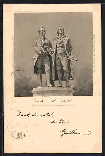 AK Weimar / Thüringen, Goethe- und Schiller-Standbild