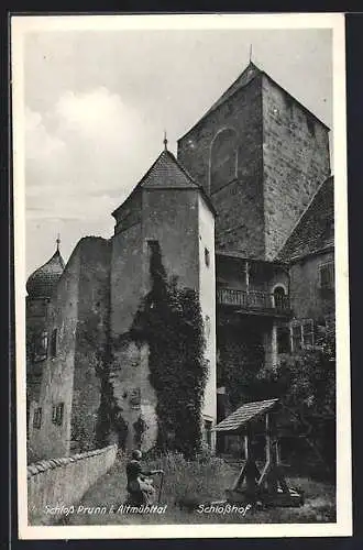 AK Schloss Prunn /Altmühltal, Schlosshof mit Brunnen