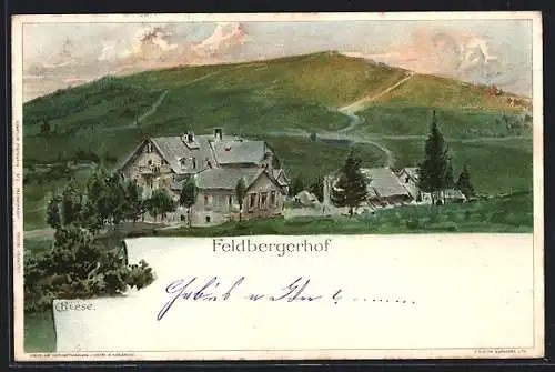 Künstler-Lithographie Carl Biese: Feldberghof, Totalansicht