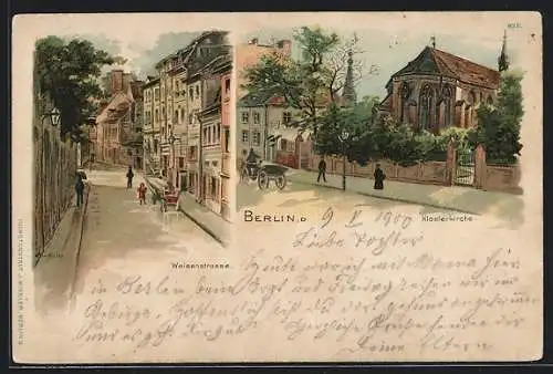 Lithographie Berlin, Klosterkirche, Waisenstrasse