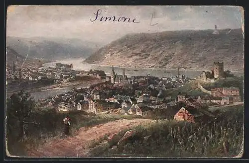 Künstler-AK Bingen /Rhein, Panorama