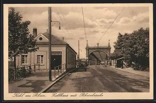 AK Kehl a. Rh., Zollhaus mit Rheinbrücke, Grenze