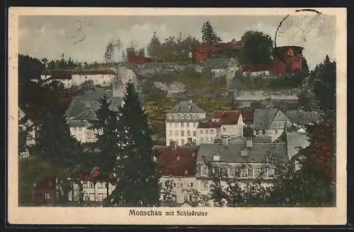 AK Monschau, Ortsansicht mit Schlossruine