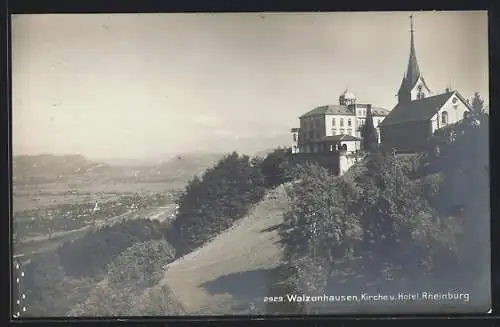 AK Walzenhausen, Kirche und Hotel, Rheinburg