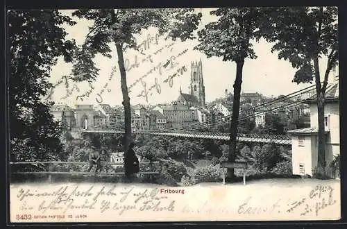 AK Fribourg, Ortsansicht mit der Kirche