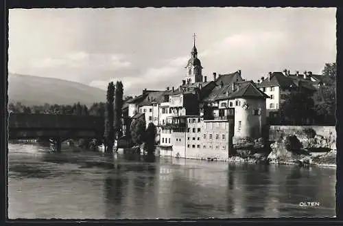 AK Olten, Uferpartie mit Kirche