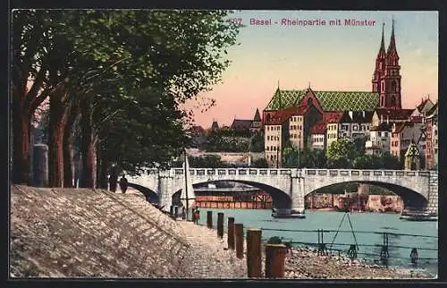 AK Basel, Rheinpartie mit Münster