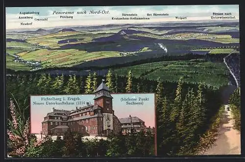 AK Oberwiesenthal, Panorama nach Nach-Ost, am neuen Unterkunftshaus auf dem Fichtelberg