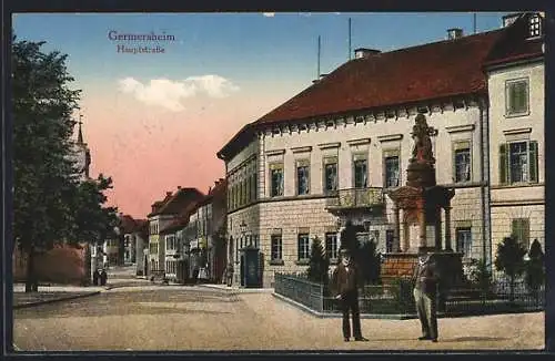 AK Germersheim, Hauptstrasse mit Monument