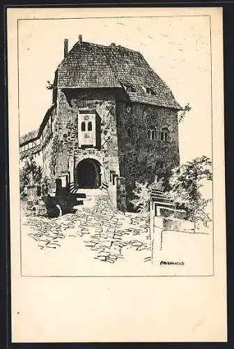 Künstler-AK Otto Ubbelohde: Wartburg, Das Burgtor von aussen