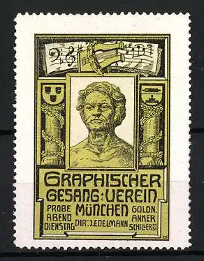 Reklamemarke München, Graphischer Gesangverein, Schiller-Büste