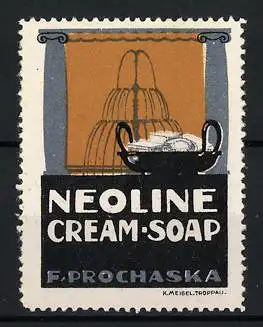 Reklamemarke Troppau, Neoline Cream-Soap, Seifenschale im Badezimmer