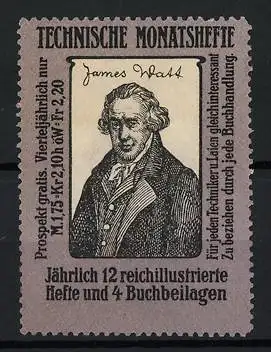 Reklamemarke Technische Monatshefte, James Watt Porträt