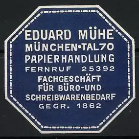 Reklamemarke München, Eduard Mühe Papierhandlung, Oktagon-Design