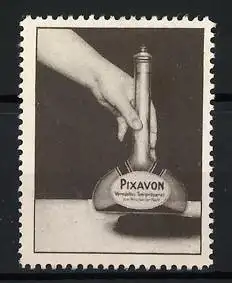 Reklamemarke Pixavon, Hand mit Flasche, Haarpflege