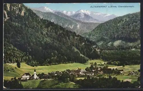 AK Altenmarkt a. Enns, Teilansicht mit Bergen