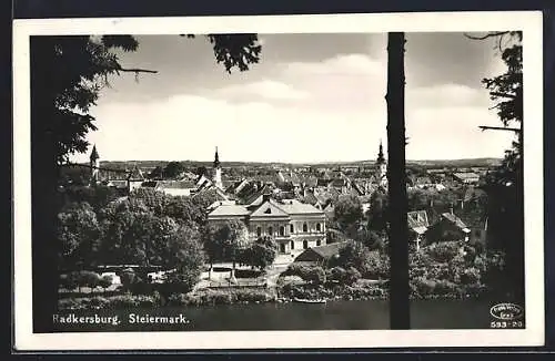 AK Radkersburg, Totalansicht mit Flusspartie vom Berg aus