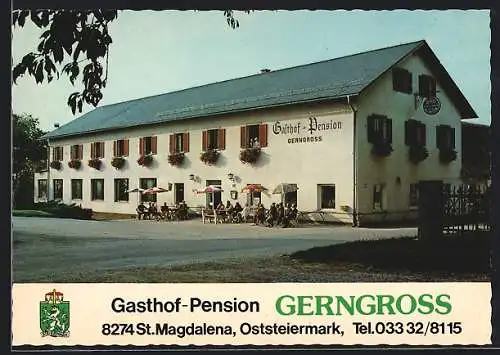 AK St. Magdalena /Oststeiermark, Gasthof-Pension Gerngross mit Besuchern