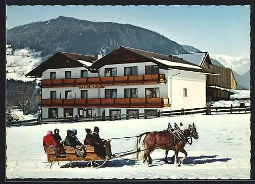 AK Schladming-Rohrmoos, Hotel-Restaurant Flechlhof mit Pferdeschlitten