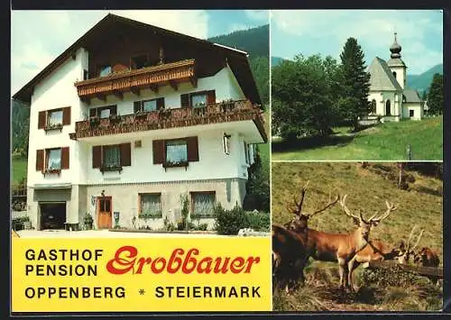 AK Rottenmann /Steiermark, Oppenberg, Gasthof-Pension Grobbauer, Kirche, Hirsche