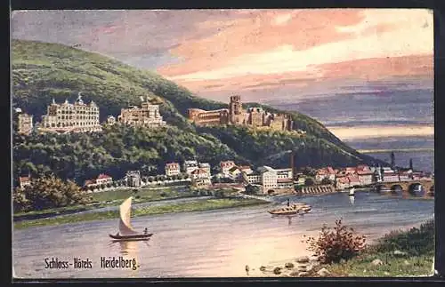 Künstler-AK Heidelberg, Schloss-Hotels