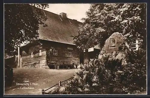 AK Sonneberg / Thüringen, Lutherhaus, Lutherdenkmal in Stein gemeisselt