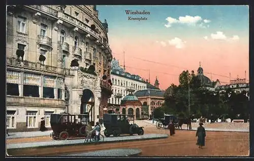 AK Wiesbaden, Kranzplatz mit Palasthotel