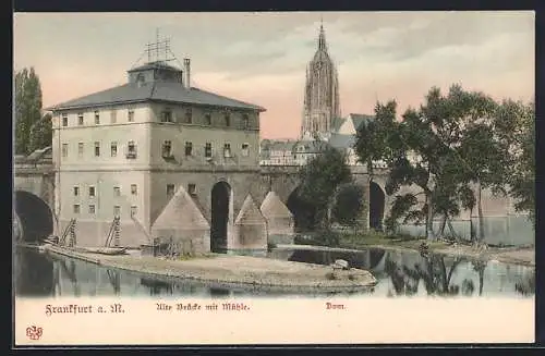 AK Alt-Frankfurt, Alte Brücke mit Mühle, Dom