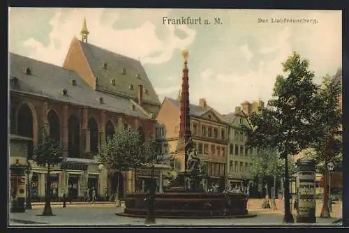 AK Frankfurt a. M., Strassenpartie Liebfrauenberg mit Geschäften und Brunnen