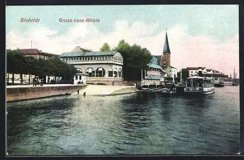 AK Biebrich / Rhein, Partie am Fluss