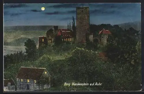 AK Blankenstein a. d. Ruhr, Burg Blankenstein bei Mondschein