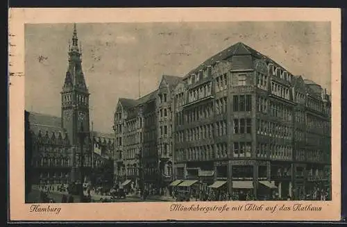 AK Hamburg, Mönckebergstrasse mit Blick auf das Rathaus