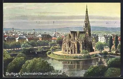 AK Stuttgart, Johanniskirche und Feuersee