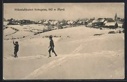 AK Hohegeiss, Winterpanorama mir Ski-Fahrern