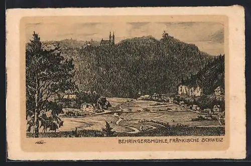 Künstler-AK Behringersmühle /Fränkische Schweiz, Panorama