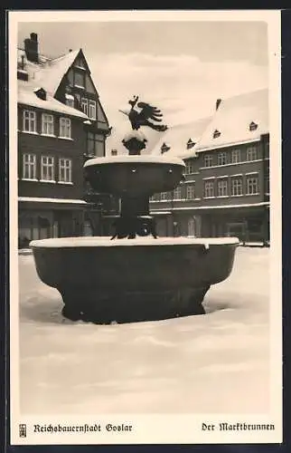 AK Goslar, Marktbrunnen im Winter