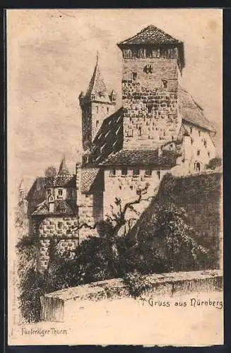 Künstler-AK Nürnberg, Fünfeckiger Turm