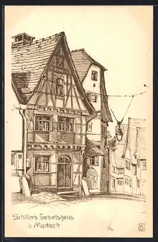 Künstler-AK Marbach / Neckar, Schillers Geburtshaus