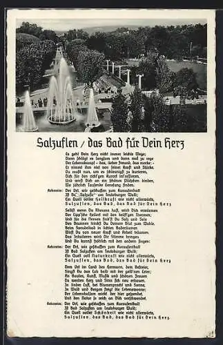 AK Salzuflen, Springbrunnen, Promenade u. Brücke, Gedicht