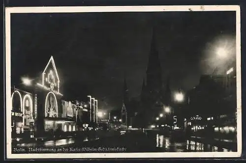 AK Berlin-Charlottenburg, Nachtstimmung an der Kaiser Wilhelm-Gedächtniskirche