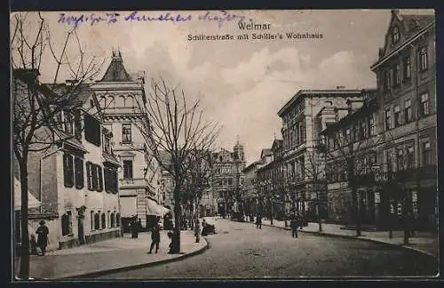 AK Weimar / Thüringen, Schillerstrasse mit Schiller`s Wohnhaus