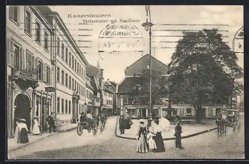 AK Kaiserslautern, Steinstrasse mit Stadthaus und Passanten